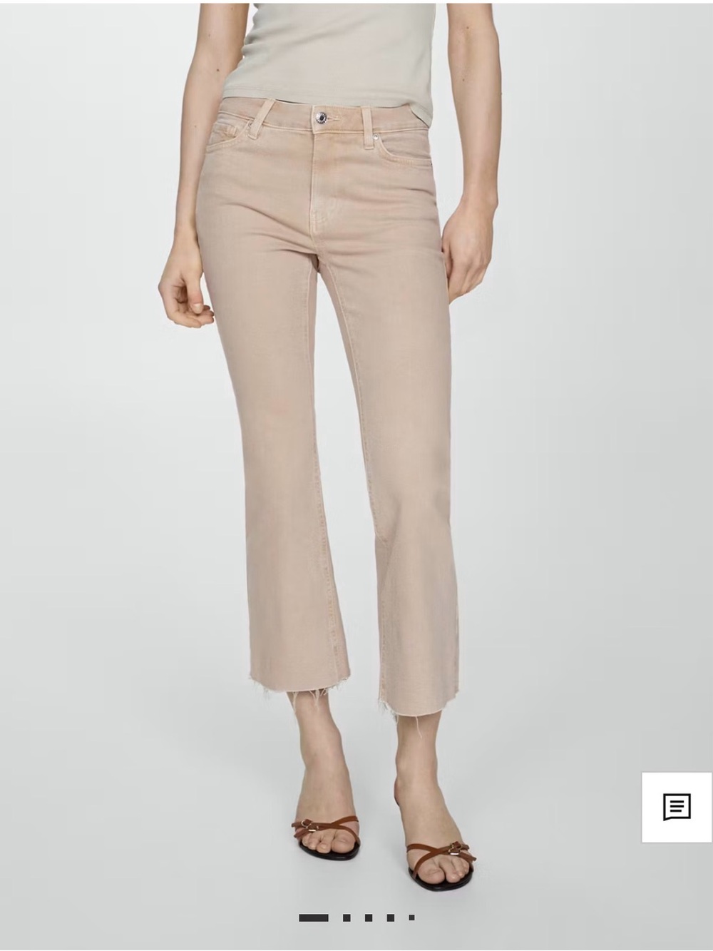 Mango Crop Flair Straight Jeans in Sand Sz 8 MNG Khaki Denim Raw Hem Stretch - Picture 2 of 11